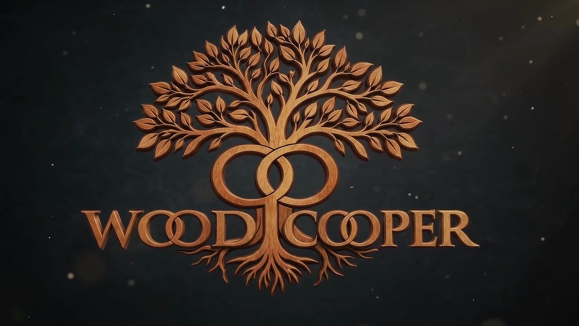 Woodcooper logo — carved tree with interlocked rings